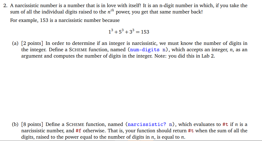 2. A narcissistic number is a number that is in love | Chegg.com