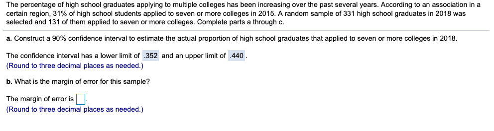 Solved The percentage of high school graduates applying to | Chegg.com