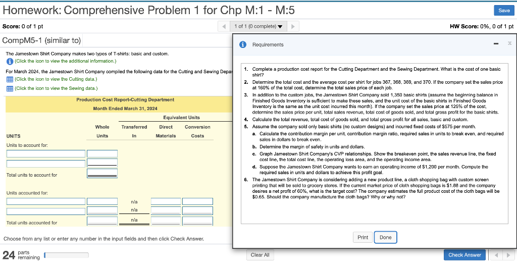 Solved Homework: Comprehensive Problem 1 for Chp M:1 - M:5 | Chegg.com