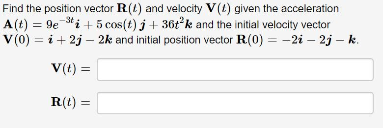 Solved Find the position vector R(t) and velocity V(t) given | Chegg.com