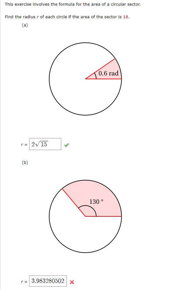 how to find radius of circle with area of sector