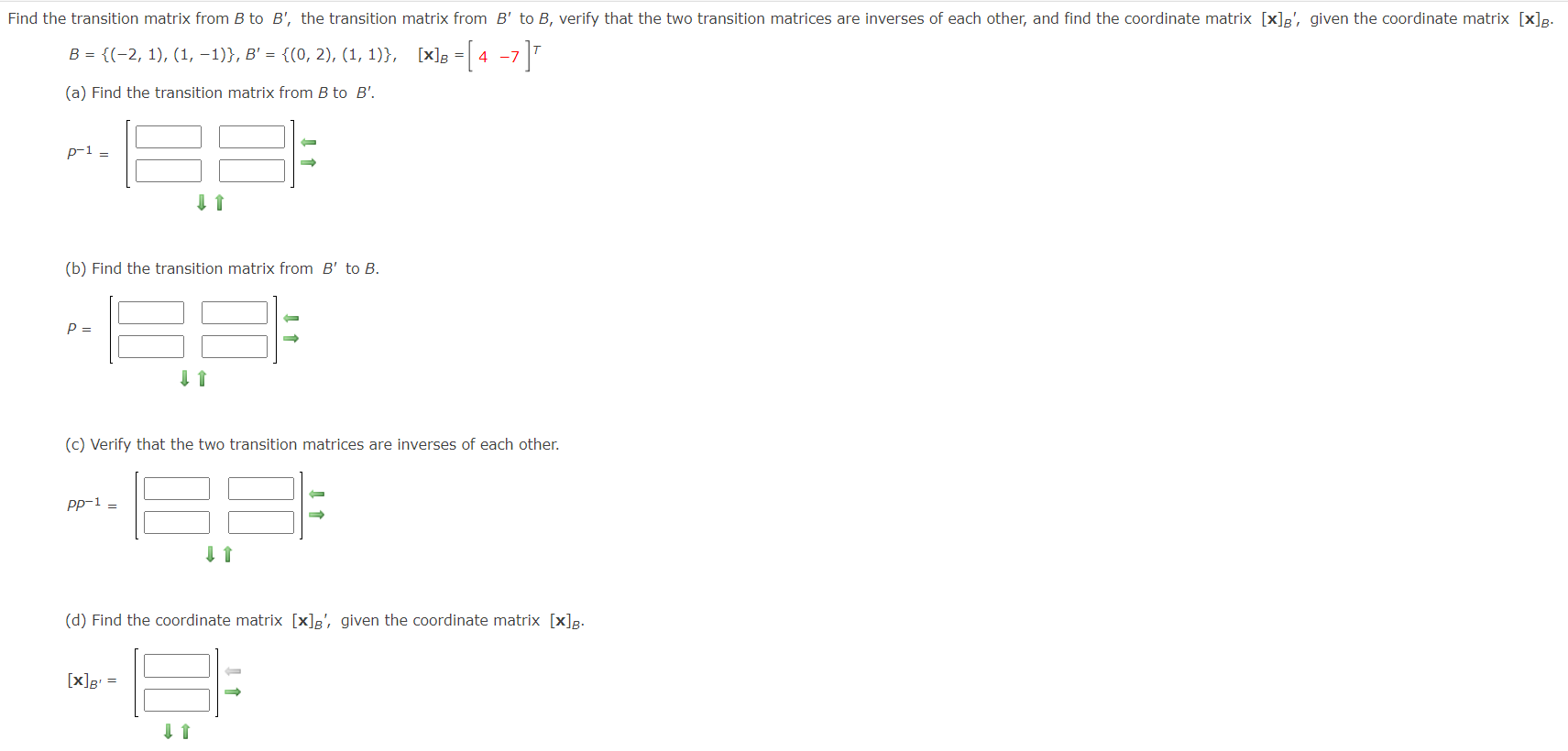 Solved Find The Transition Matrix From B To B', The | Chegg.com