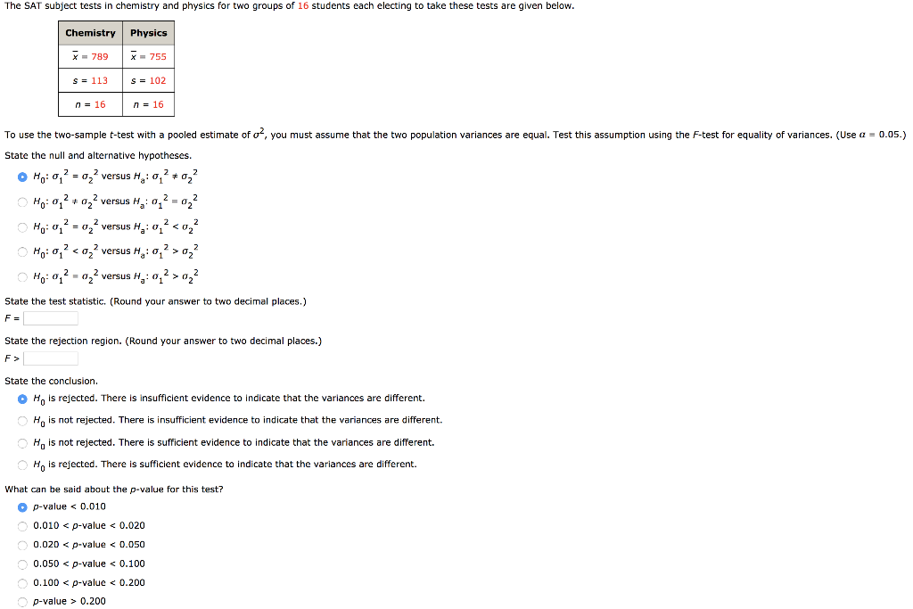 Solved The SAT subject tests in chemistry and physics for | Chegg.com