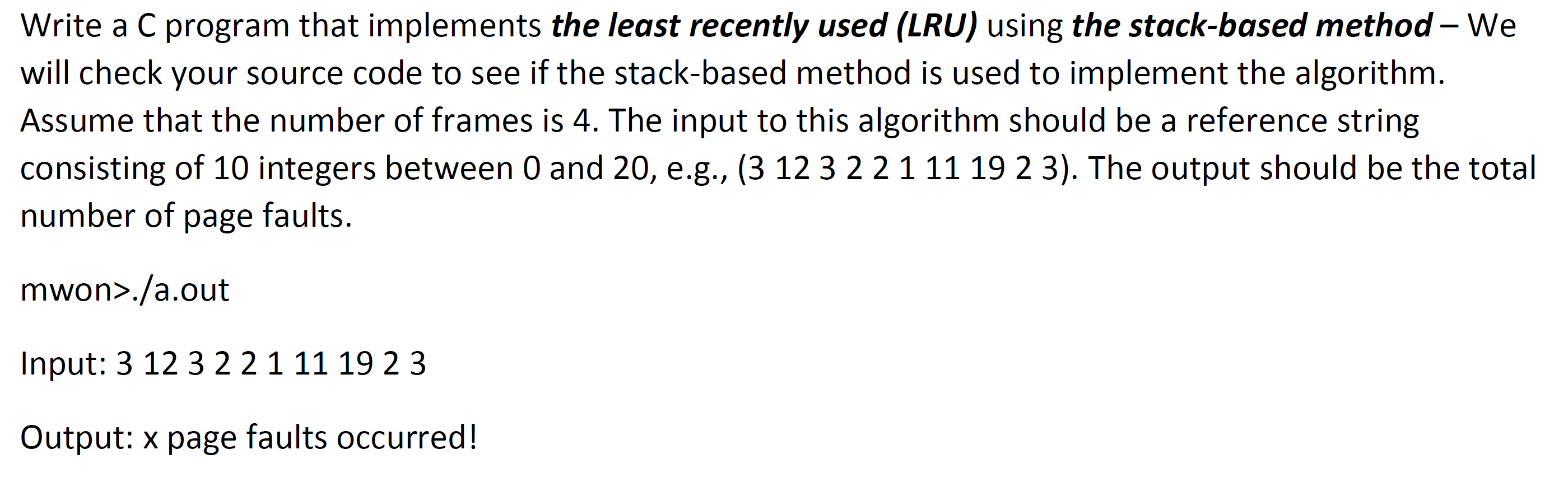 Solved Write a C program that implements the least recently | Chegg.com