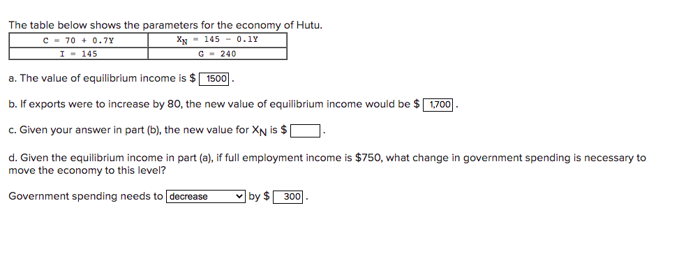 Solved The table below provides information for the economy | Chegg.com