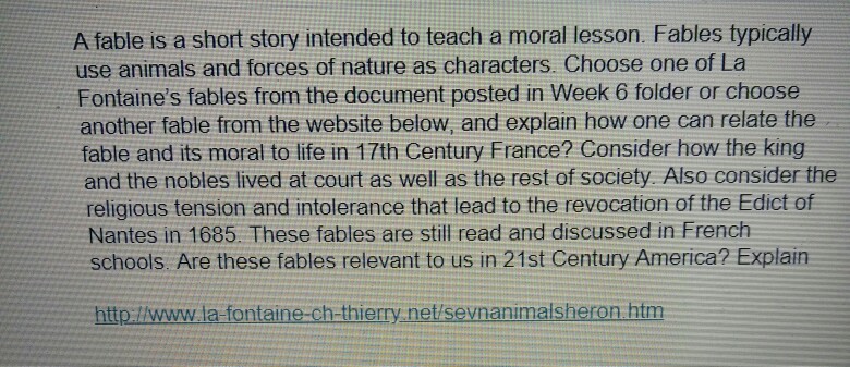 Solved A fable is a short story intended to teach a moral Chegg