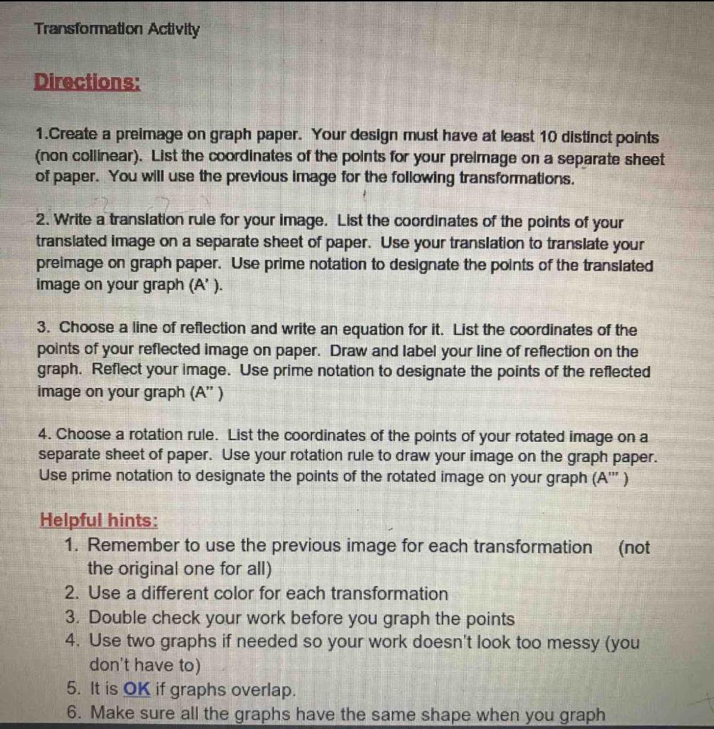 Solved Transformation Activity Directions 1 Create A Chegg