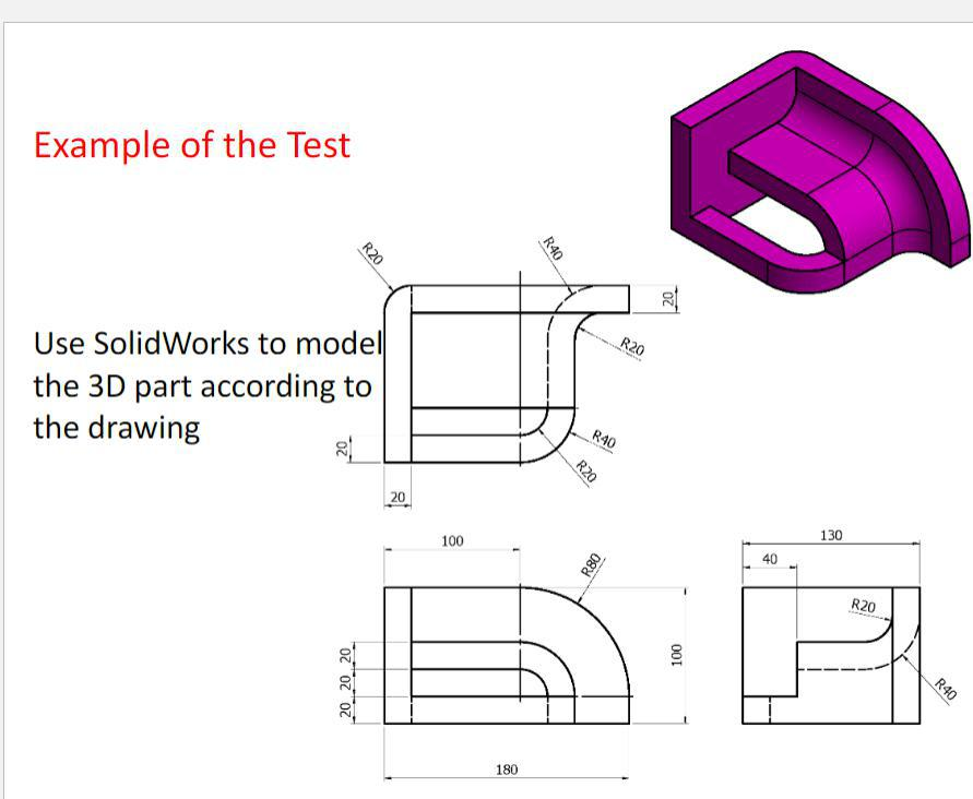 Solved 1 Example of the Test R40 Use SolidWorks to model the | Chegg.com