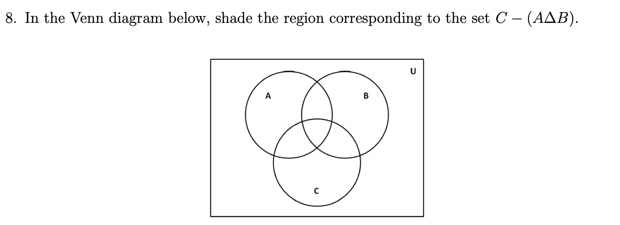 Solved 8. In the Venn diagram below, shade the region | Chegg.com