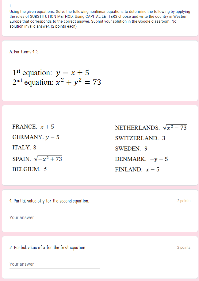 Solved 1. Using the given equations. Solve the following | Chegg.com