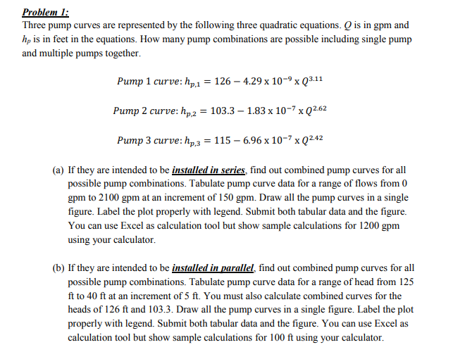 Problem 1 Three pump curves are represented by the