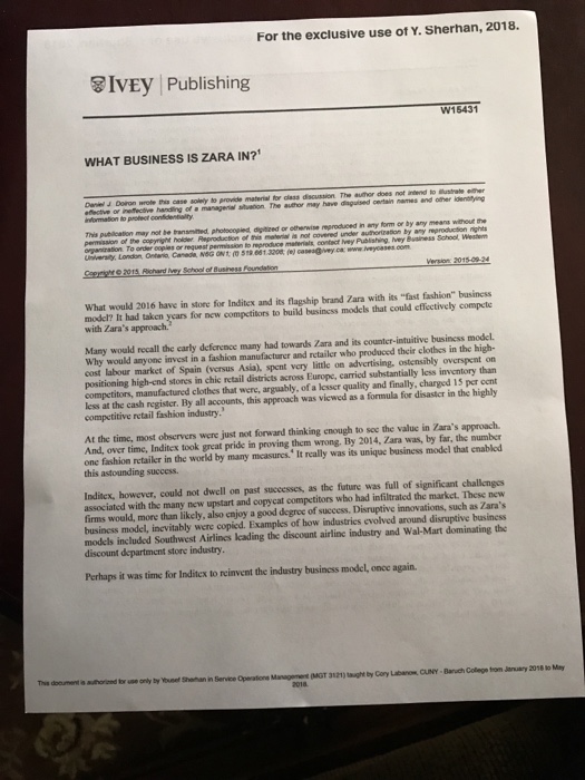 Solved For the exclusive use of Y. Sherhan, 2018. ?VEy