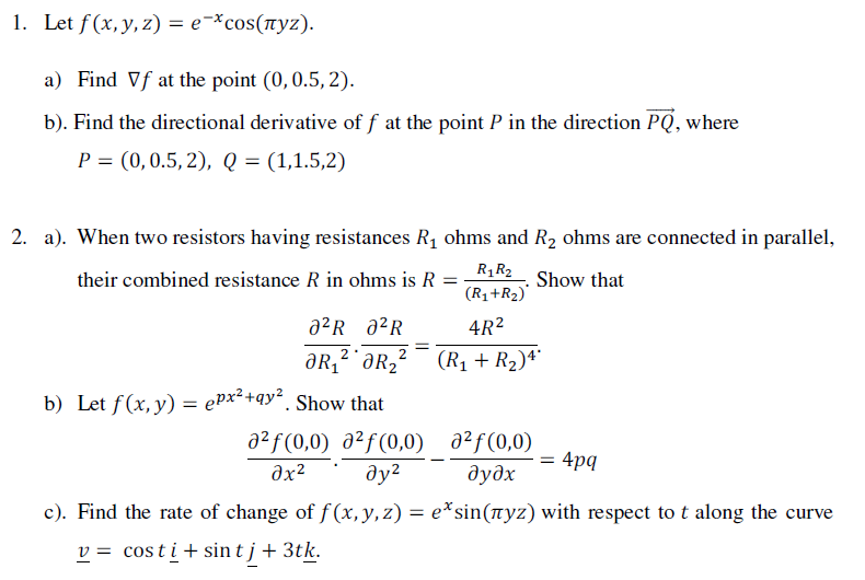 Solved 1 Let F X Y Z E Cos Nyz A Find Vf At The Chegg Com