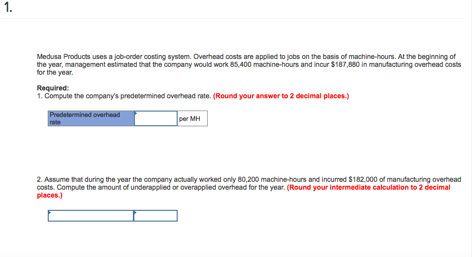 Solved 1. Medusa Products uses a joborder costing system.