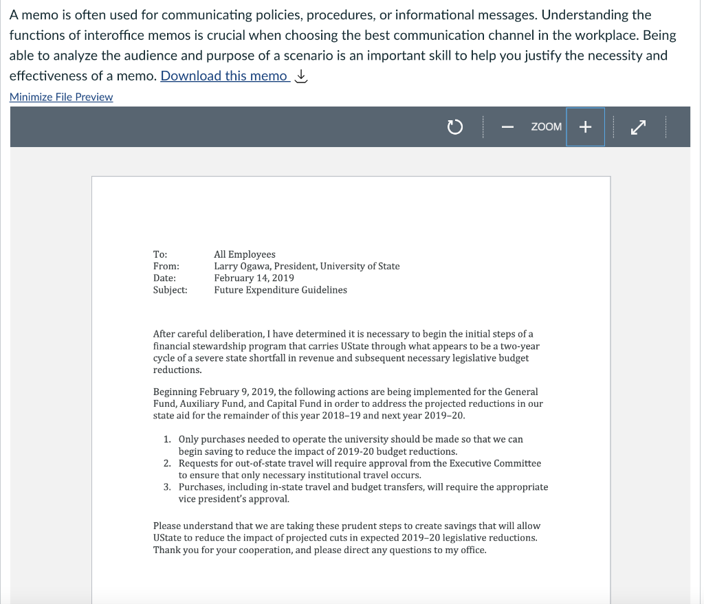 Solved A memo is often used for communicating policies, | Chegg.com