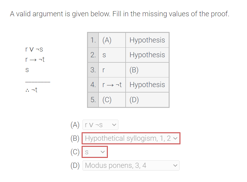 Solved A valid argument is given below. Fill in the missing | Chegg.com
