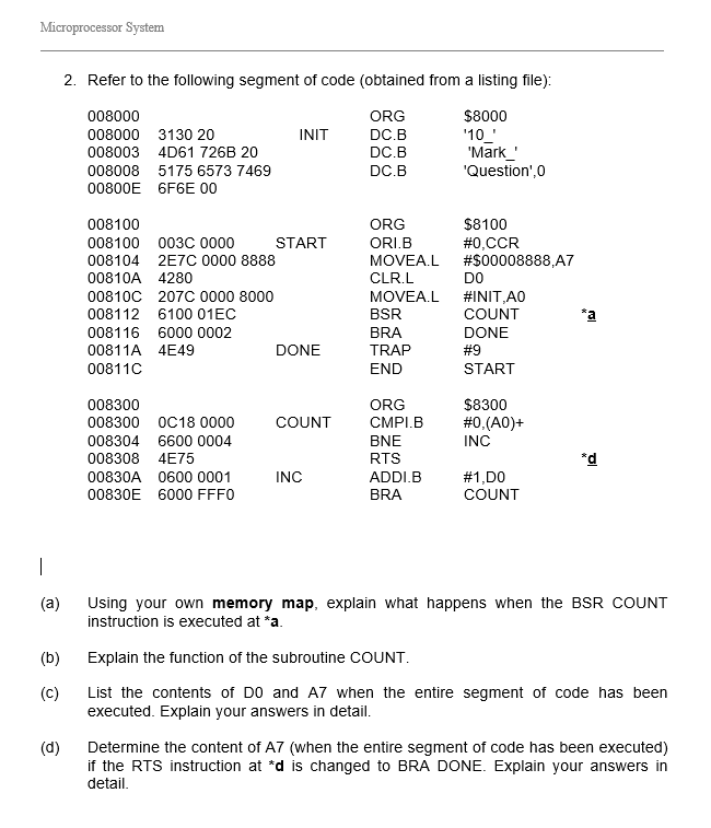 Solved Microprocessor System 2. Refer to the following | Chegg.com