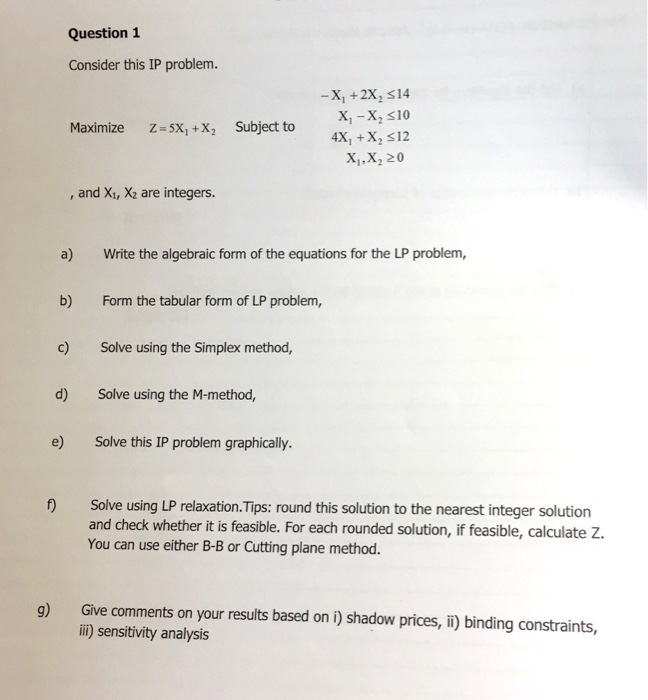 Solved Question 1 Consider this IP problem -x, + 2x, si4 | Chegg.com