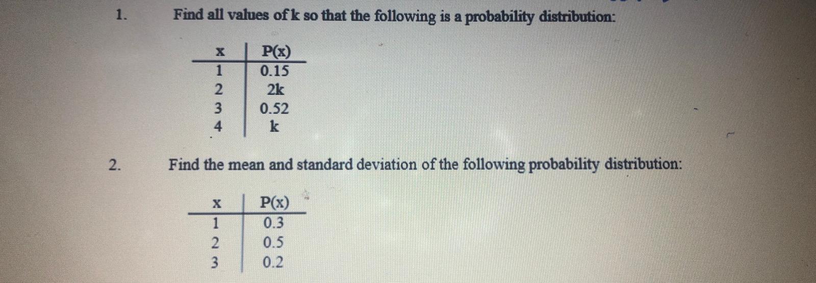 Solved 1. Find All Values Of K So That The Following Is A | Chegg.com