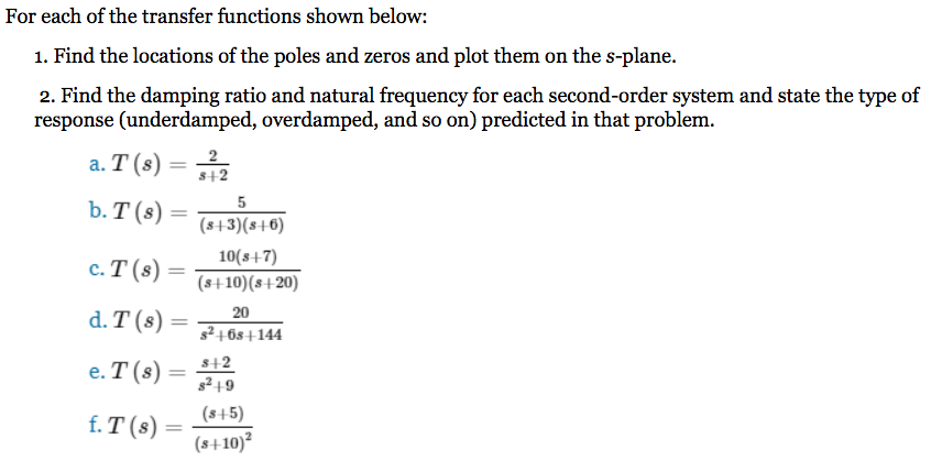 Solved 5 For Each Of The Transfer Functions Shown Below: 1. | Chegg.com