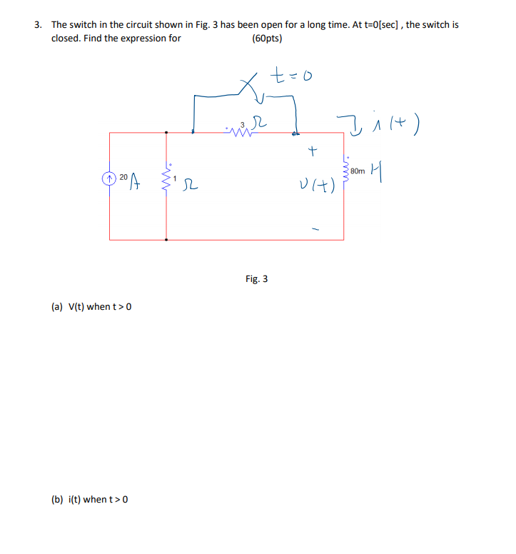 Solved 3. The switch in the circuit shown in Fig. 3 has been | Chegg.com