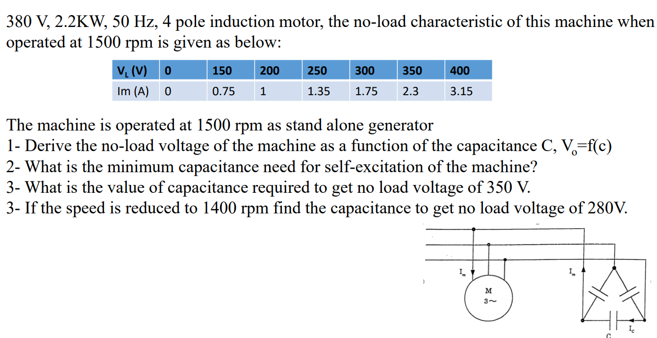 Solved 380 V, 2.2KW, 50 Hz, 4 pole induction motor, the | Chegg.com