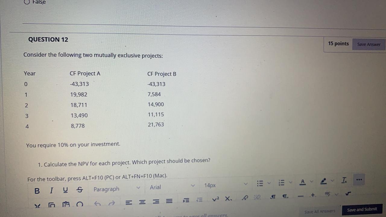 Solved False QUESTION 12 15 points Save Answer Consider the | Chegg.com