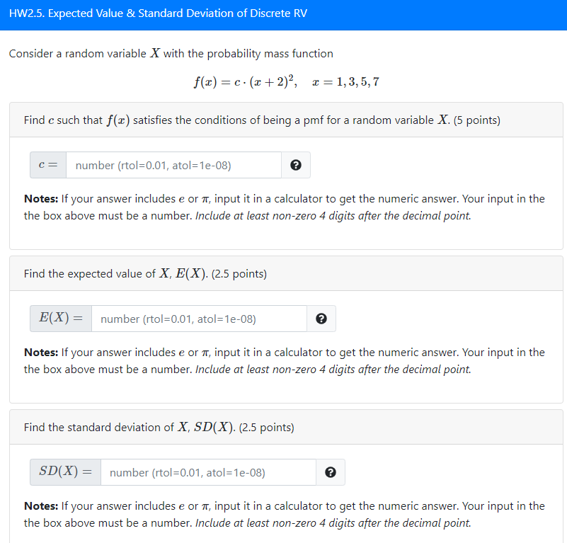 Solved HW2.5. Expected Value & Standard Deviation of | Chegg.com
