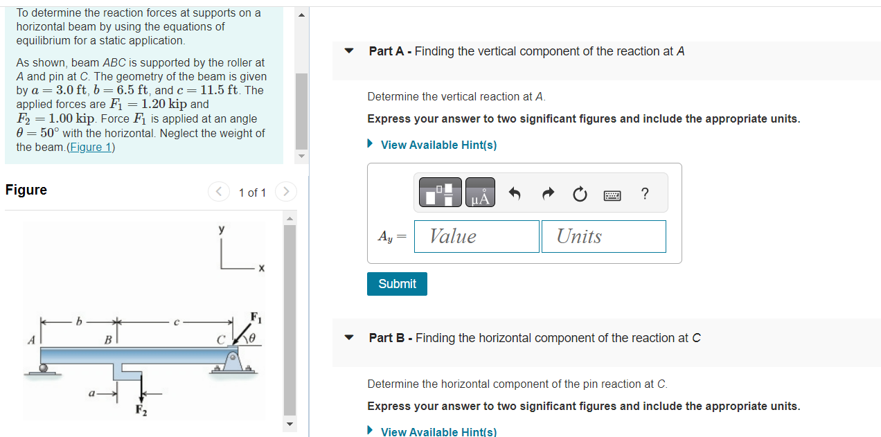 Solved To determine the reaction forces at supports on a | Chegg.com