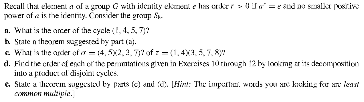 Solved Recall that element a of a group G with identity | Chegg.com