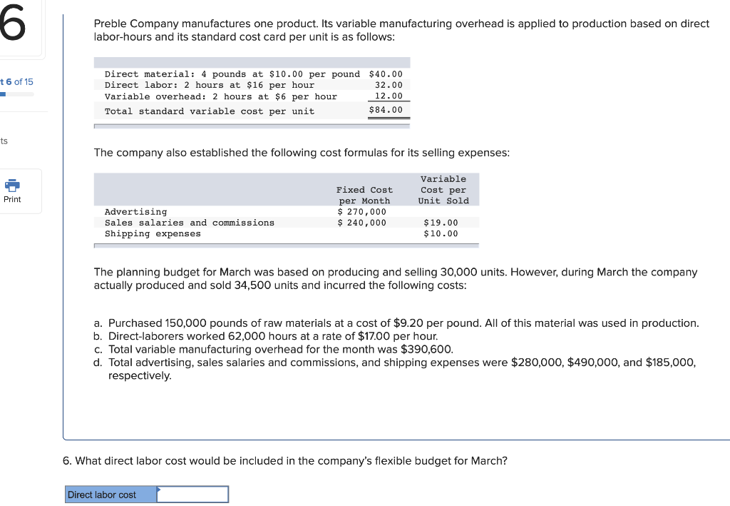 Solved 2 Preble Company manufactures one product. Its | Chegg.com