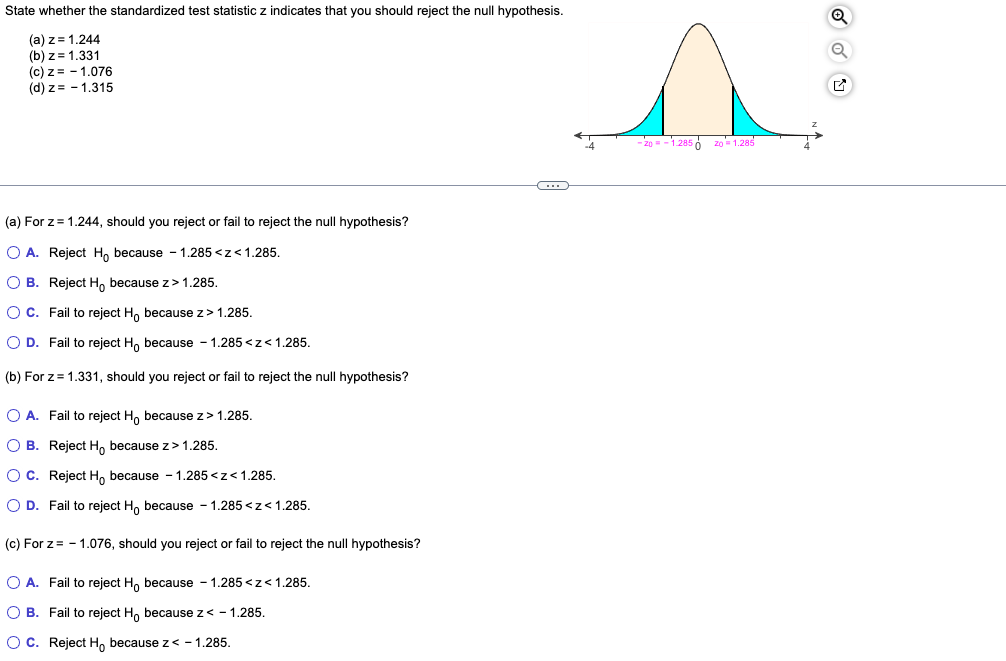 Solved State whether the standardized test statistic z | Chegg.com