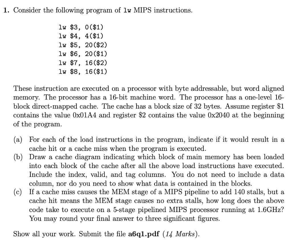 1. Consider the following program of lw MIPS | Chegg.com