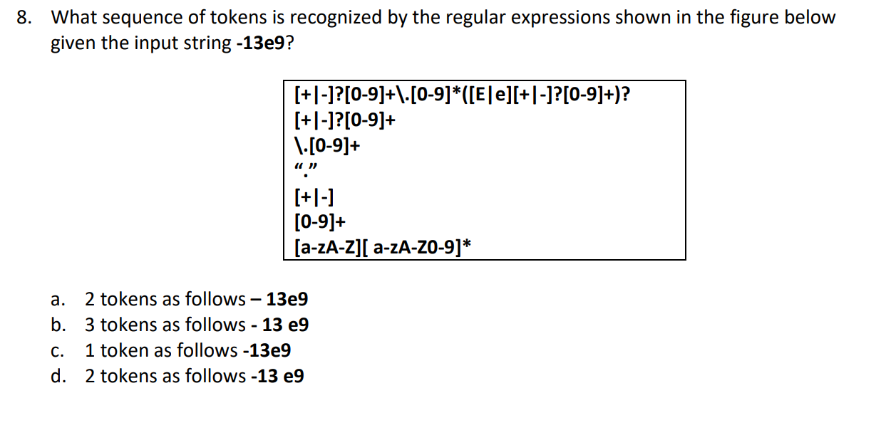 Solved 8. What sequence of tokens is recognized by the | Chegg.com