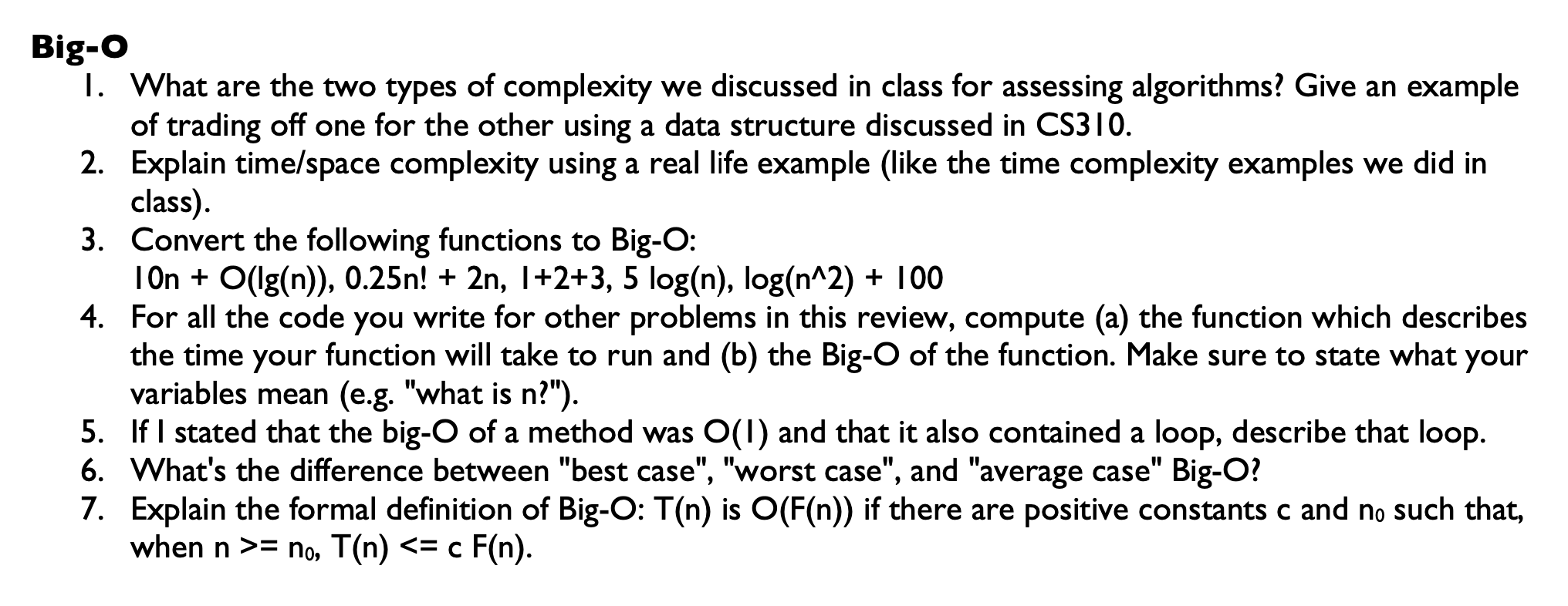 Solved I. What are the two types of complexity we discussed | Chegg.com