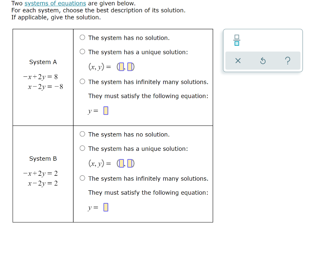 Solved Two systems of equations are given below. For each | Chegg.com