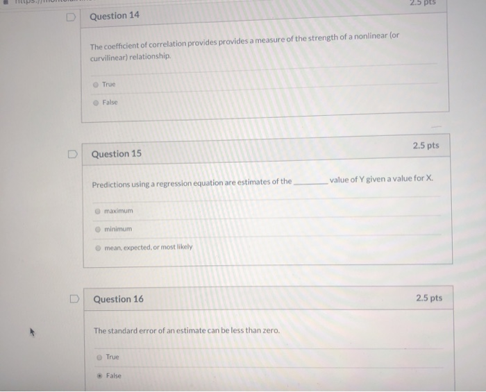 Solved 2.5 pts Question 14 The coefficient of correlation | Chegg.com
