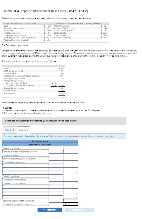 Solved Exercise 14 4 Prepare A Statement Of Cash Flows 9175