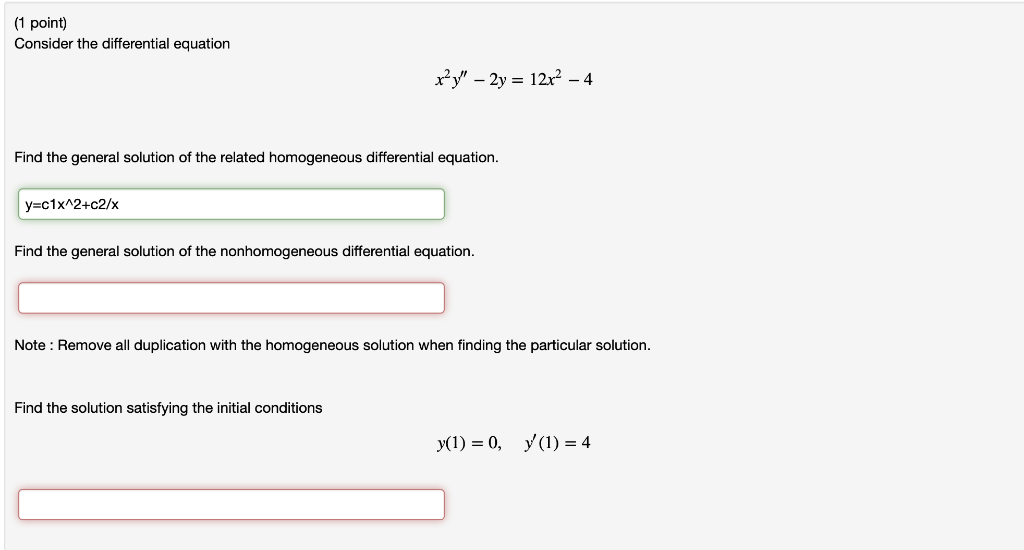 Solved (1 point) Consider the differential equation x+y" – | Chegg.com