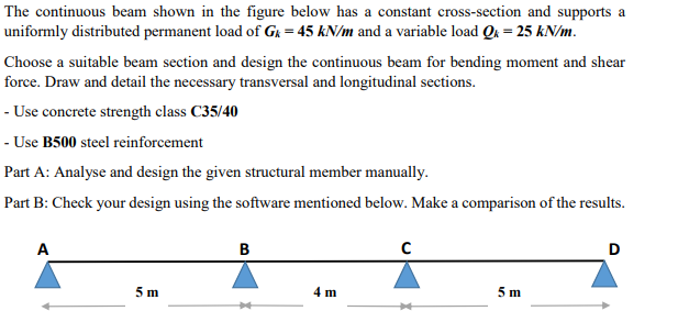 Solved The continuous beam shown in the figure below has a | Chegg.com