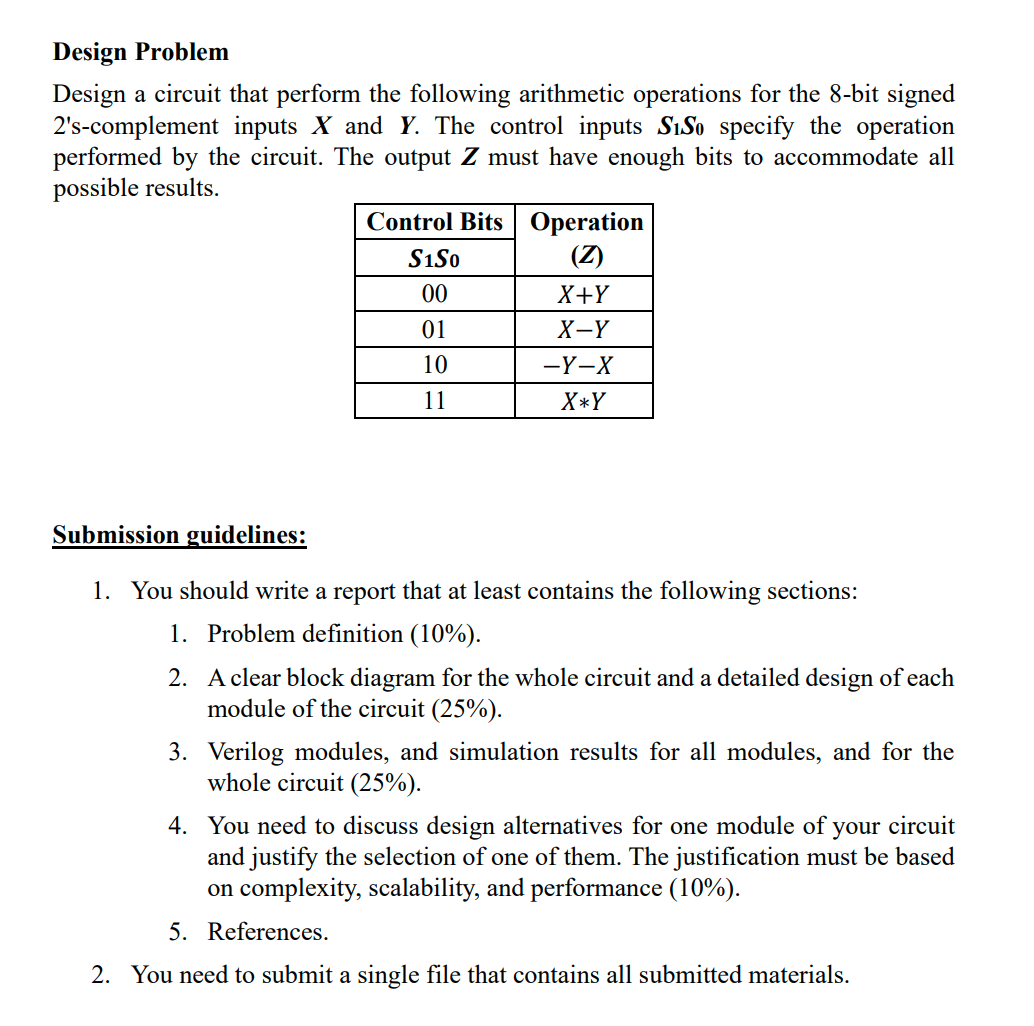 Solved Design ProblemDesign A Circuit That Perform The | Chegg.com