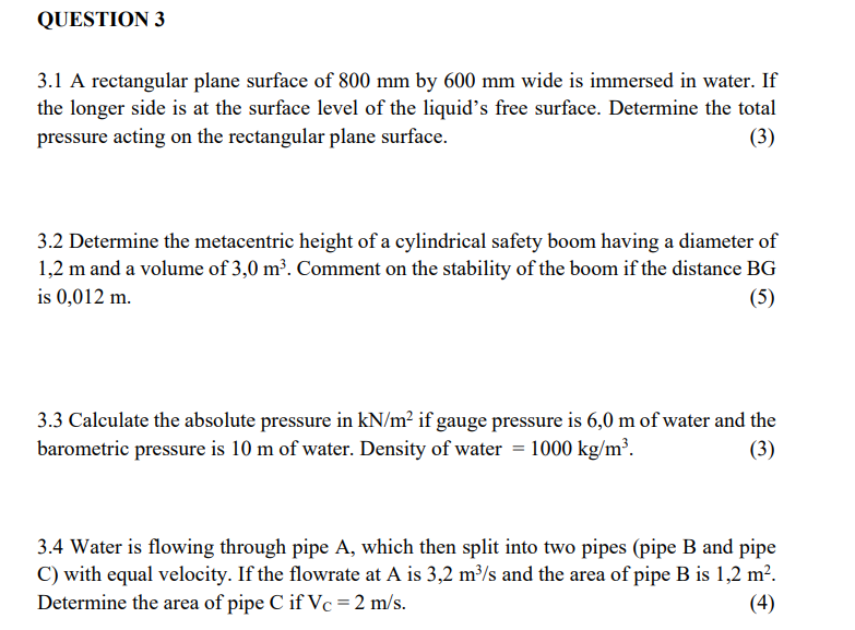 Solved 3.1 A rectangular plane surface of 800 mm by 600 mm | Chegg.com