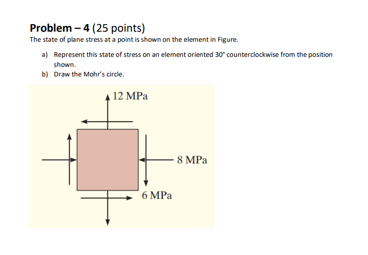 Solved Problem -4 (25 Points) The State Of Plane Stress At A | Chegg.com