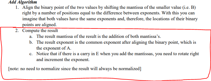 Solved Add Algorithm 1. Align the binary point of the two | Chegg.com