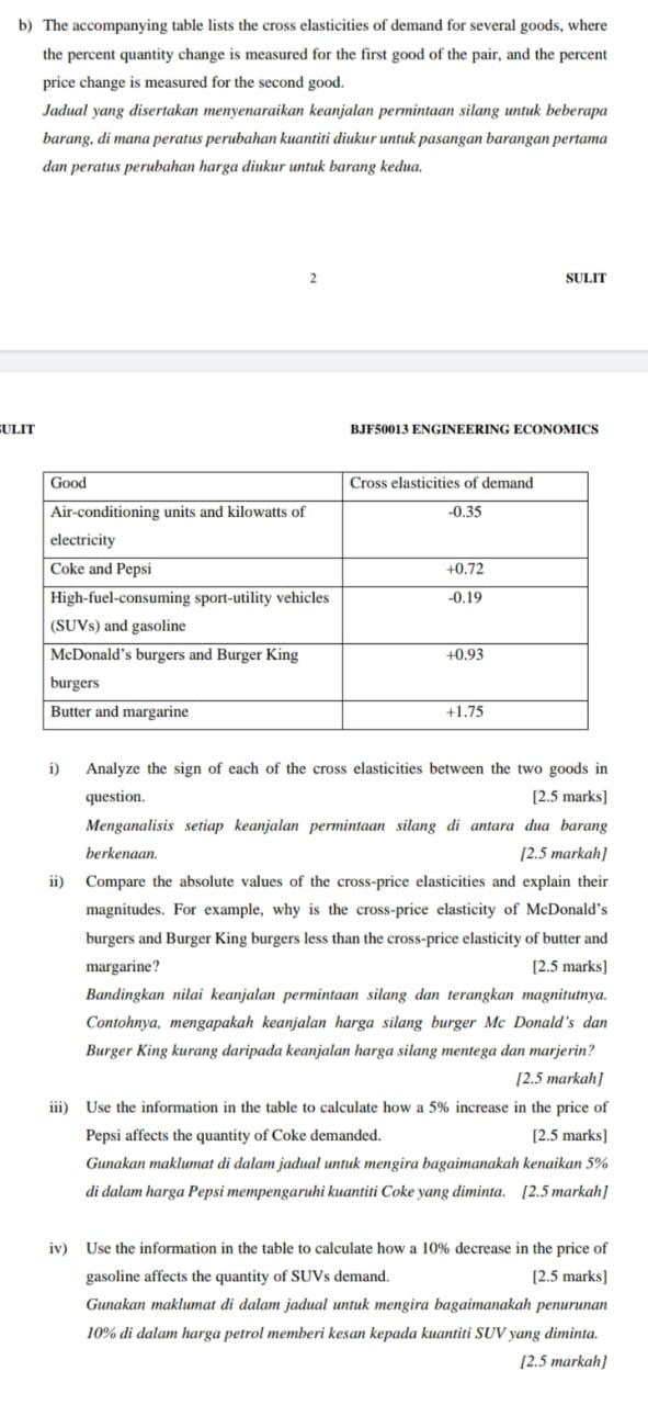 Solved B) The Accompanying Table Lists The Cross | Chegg.com