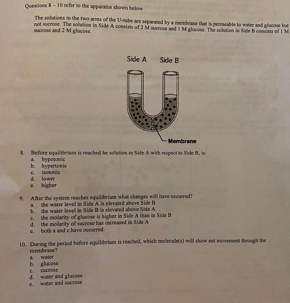 Solved Questions 8 - 10 refer to the apparatus shown below | Chegg.com