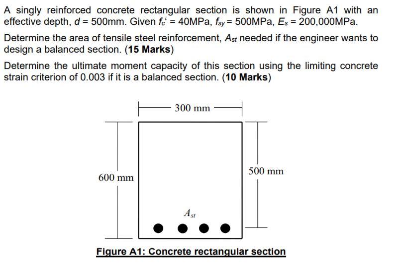 Solved A singly reinforced concrete rectangular section is | Chegg.com