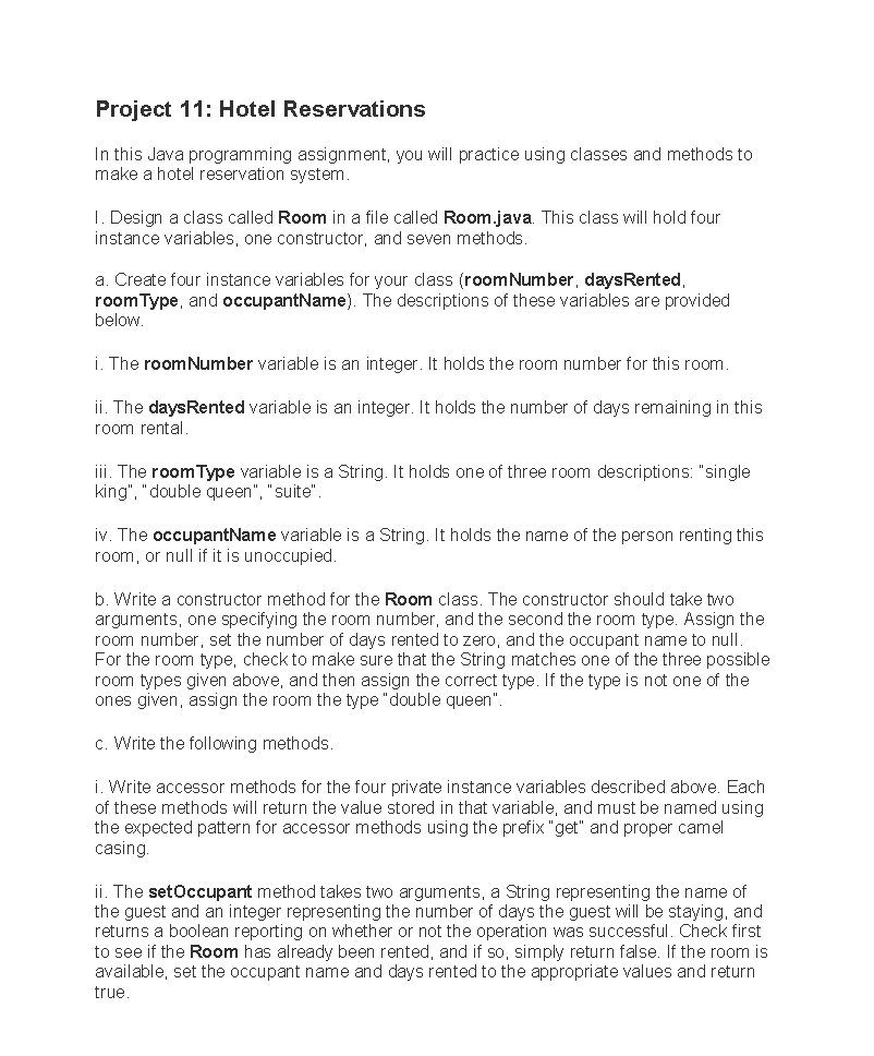 Solved Project 11: Hotel Reservations In this Java | Chegg.com