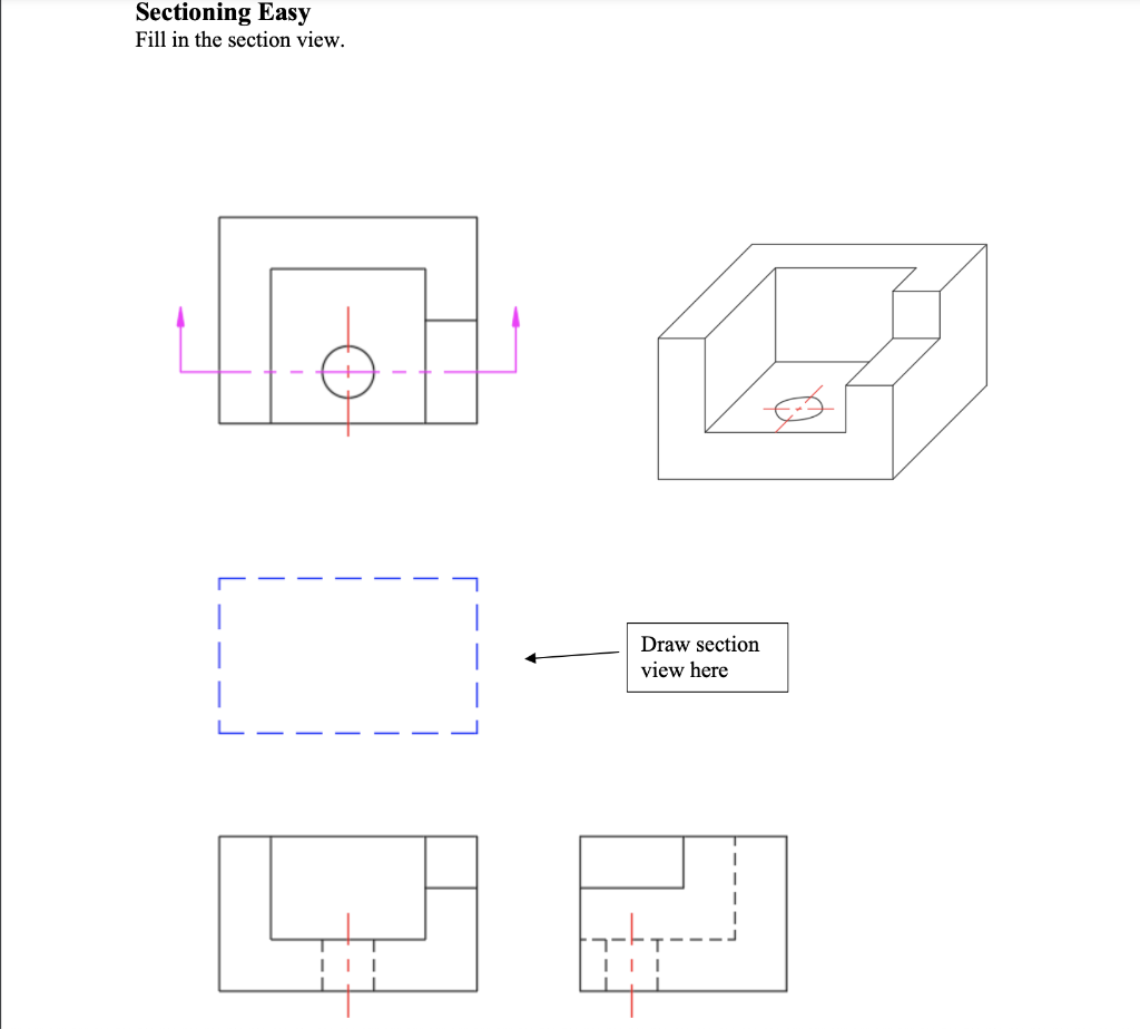 Solved Sectioning Easy Fill In The Section View. 1 Draw | Chegg.com