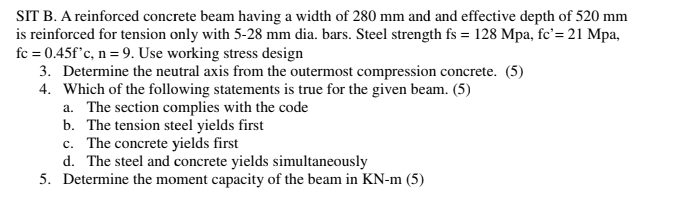 Solved SIT B A Reinforced Concrete Beam Having A Width Of Chegg